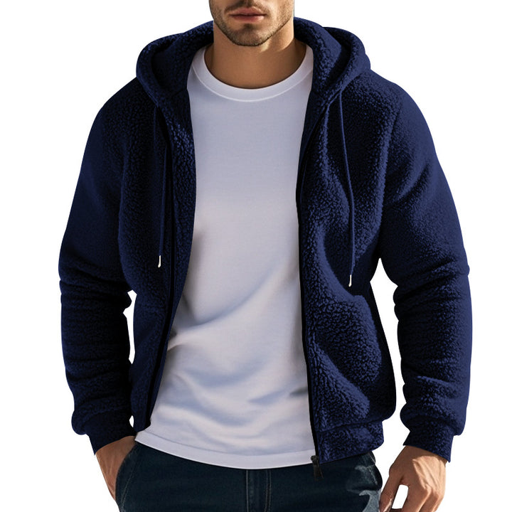 Men's Nan Sherpa Fleece Hooded Jacket with Full Zip and Hidden Side Pockets Mune Fashion