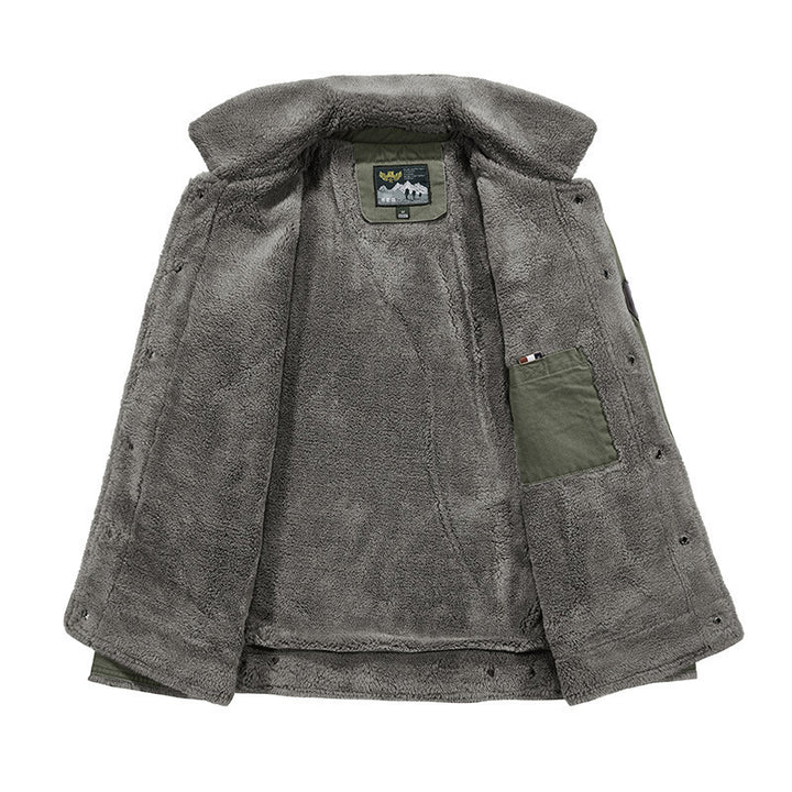 Men's Canvas Field Jacket with Continuous Sherpa Lining and Shirt Collar Mune Fashion