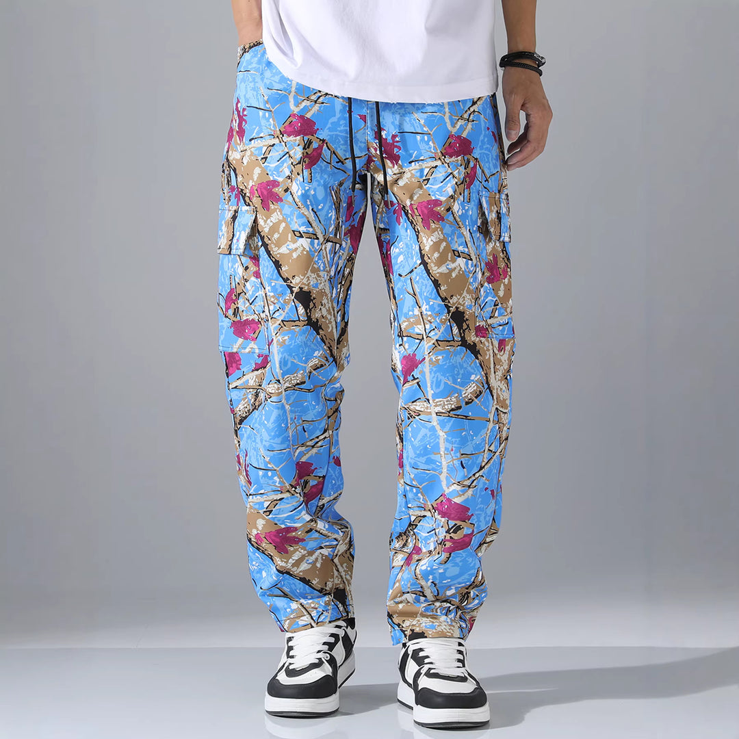 Men's Patterned Cargo Jogging Pants with Drawstring, Patch Pockets & Tapered Leg Mune Fashion
