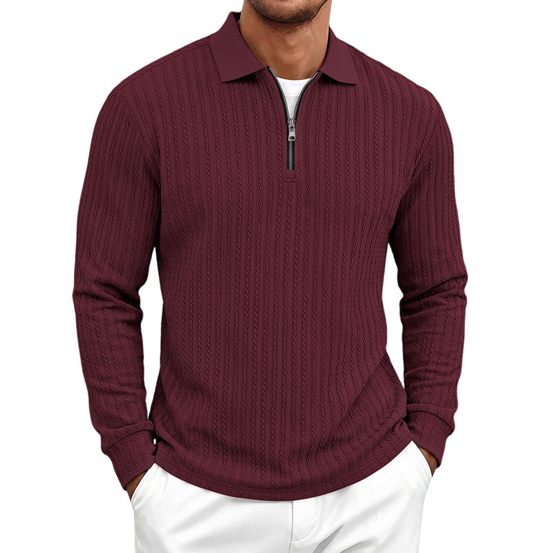 Men's fine knit polo sweater with concealed half zip and cable structure Mune Fashion
