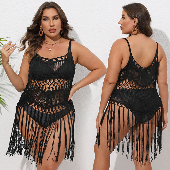 Women's Crochet Beach Cover-Up with Fringed Design Mune Fashion