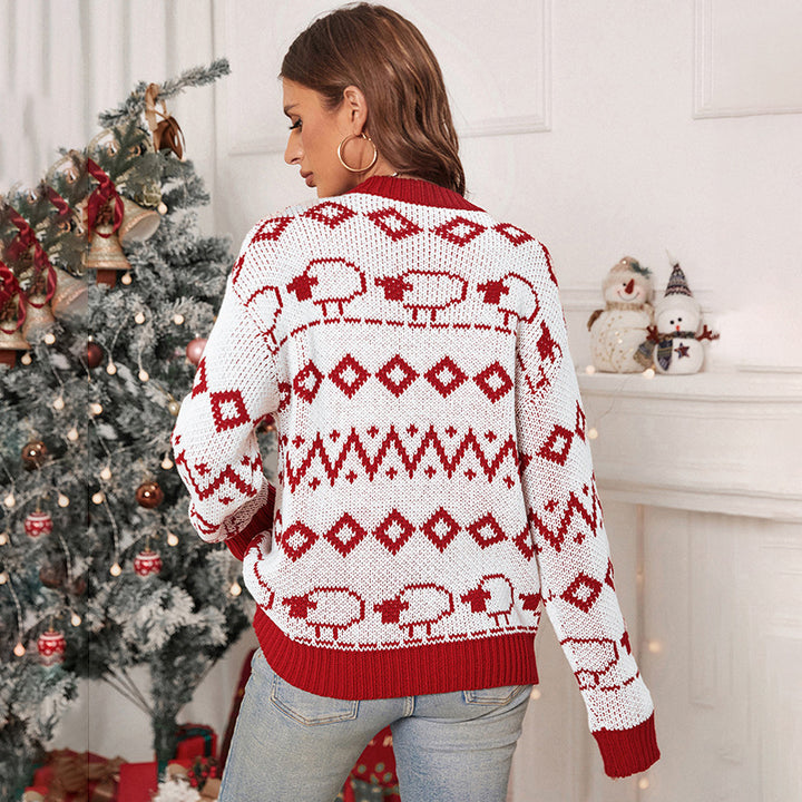 Women's festive jacquard sweater with sheep border and ribbed cuffs Mune Fashion