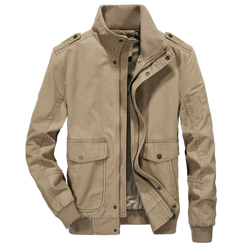 Men's Vintage Canvas Blouson with high closing stand-up collar and mounted flap pockets Mune Fashion