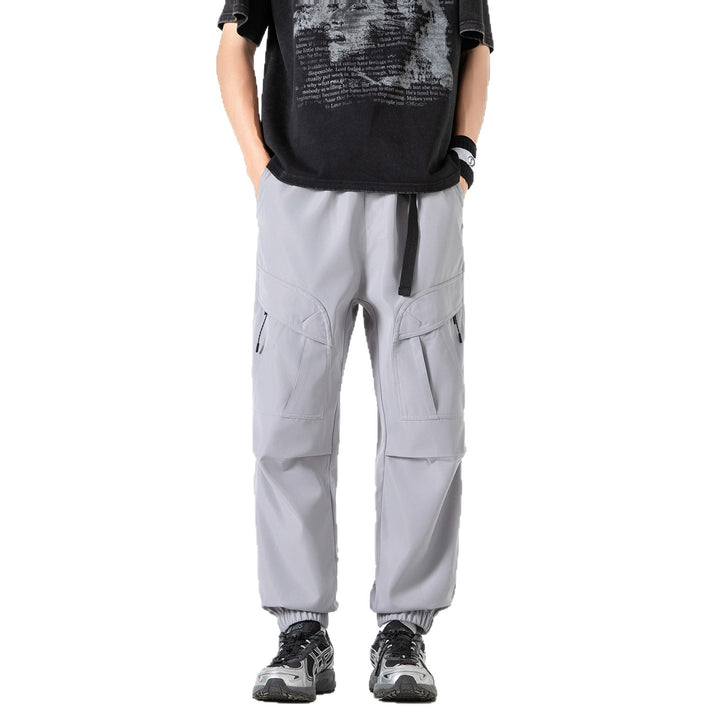 Men's Loose Technical Cargo Jogger Pants with Elastic Drawstring Waistband and Multiple Pockets Drune