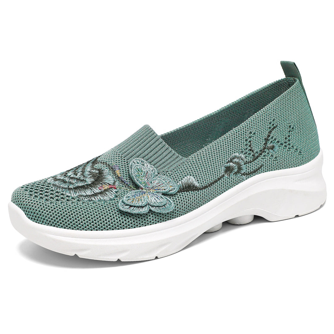 Women's knitted slip-on slippers with butterfly embroidery and cushioning EVA platform sole Mune Fashion