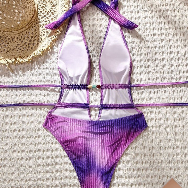 Women's One-Piece Swimsuit with Fashionable V-Neck and Side Ties Mune Fashion