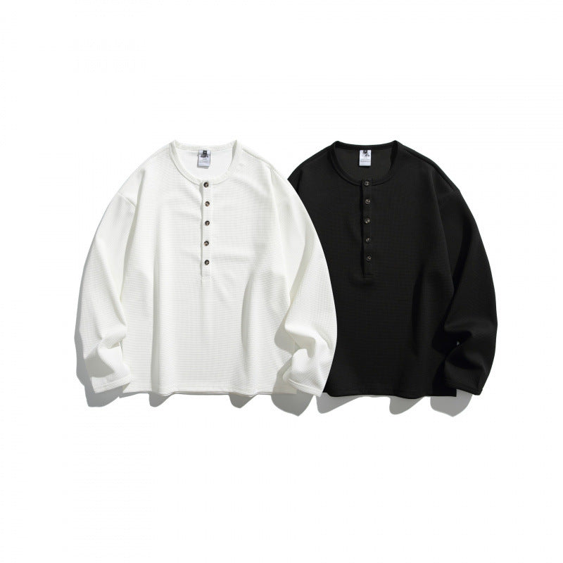 Unisex waffle texture Henley shirt with button placket and oversized fit Mune Fashion