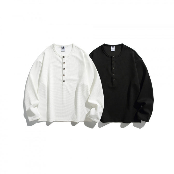 Unisex waffle texture Henley shirt with button placket and oversized fit Mune Fashion