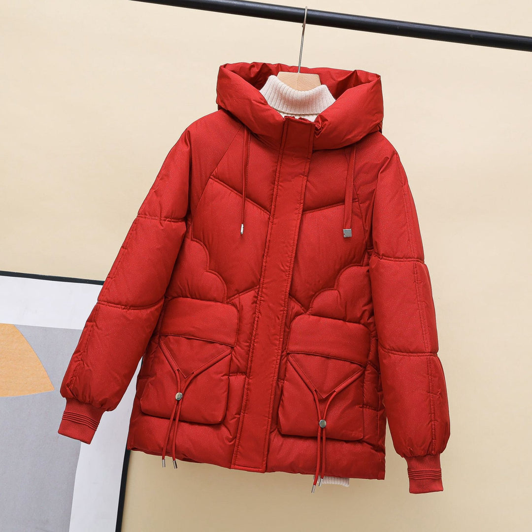 Women's Padded Winter Jacket with Hood and Heart Details Mune