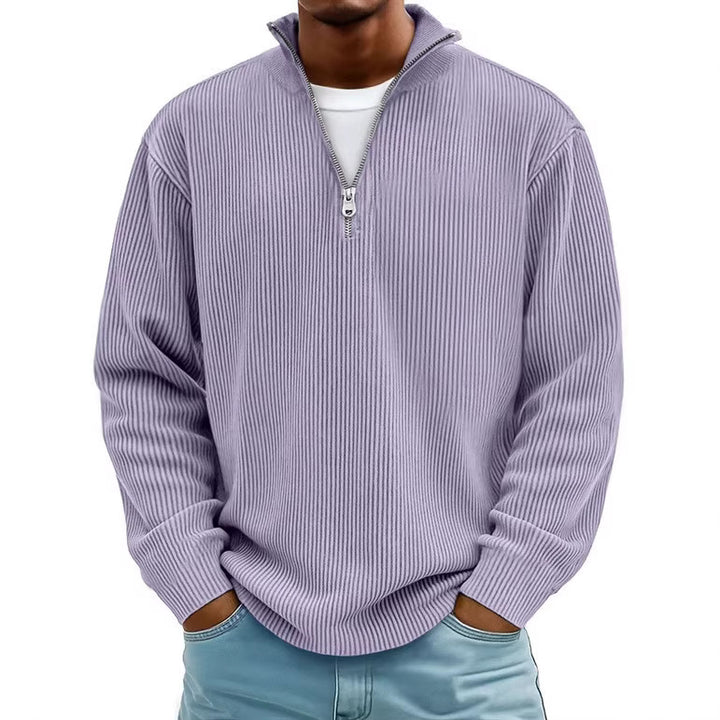Men's ribbed knit pullover with half zipper and stand-up collar Mune Fashion