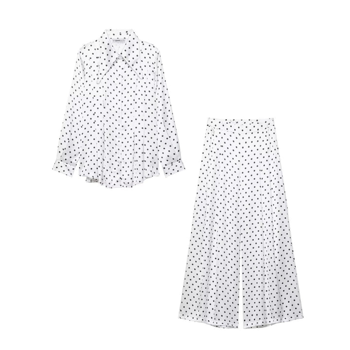 Women's Wide Palazzo Pants with High Waist, Leg Slit and Polka Dot Pattern Mune Fashion
