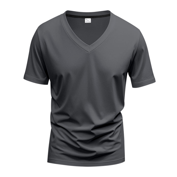 Men's classic V-neck T-shirt made of fine cotton jersey with reinforced neckband and double stitching Mune Fashion