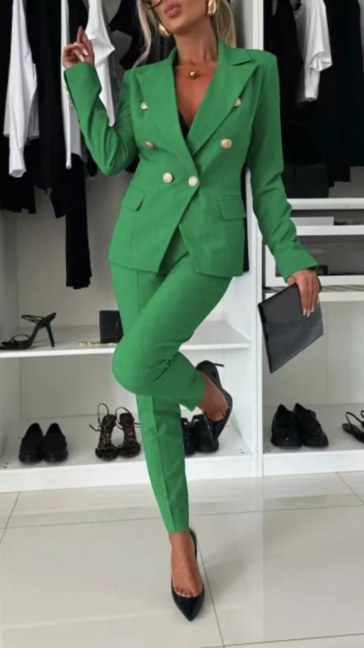 Women's double-breasted tailored pantsuit with slim pants Mune Fashion