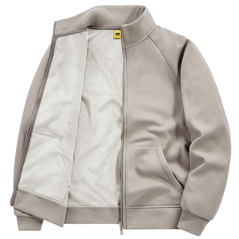 Men's Insulated Plush Lined Sweat Jacket with Stand-Up Collar and Concealed Inner Pockets Mune Fashion