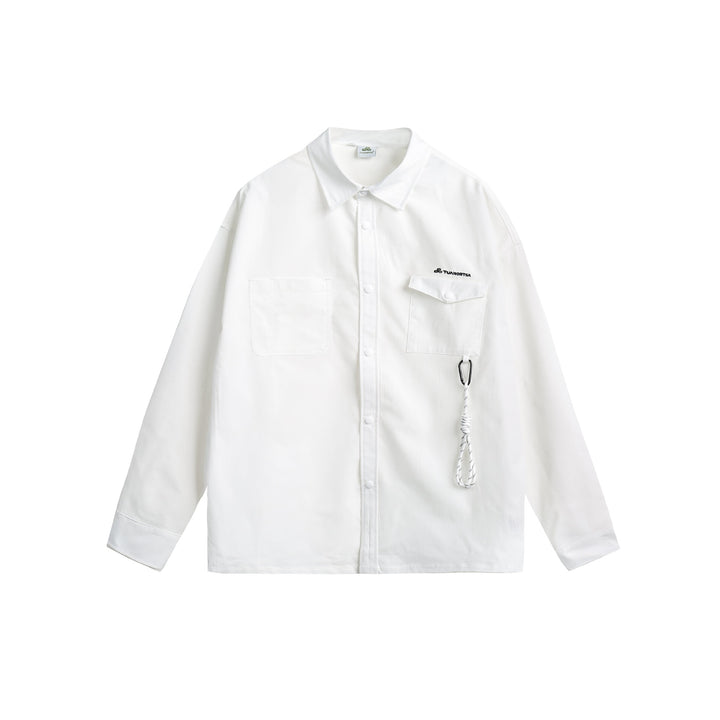 Unisex overshirt jacket in utility style with snap button placket and carabiner detail Mune Fashion