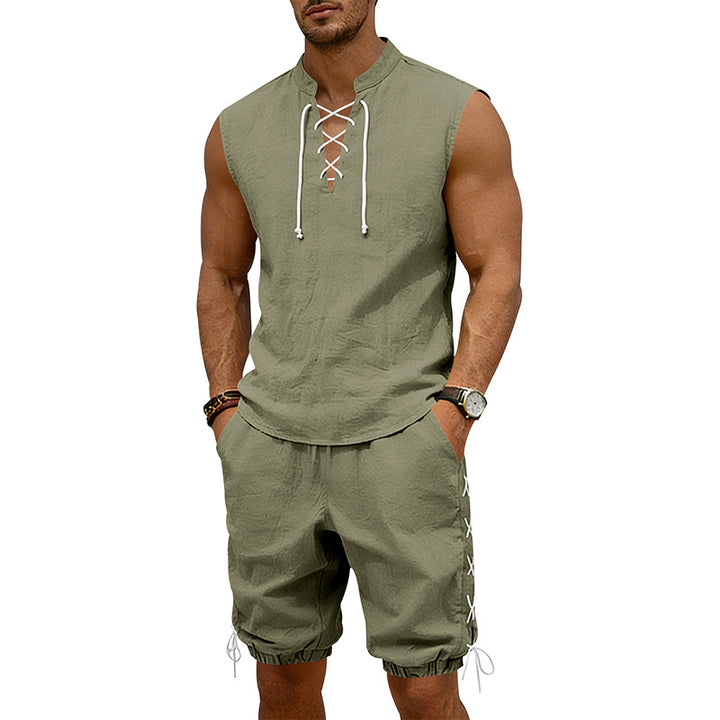 Men's sleeveless leisure set with lace collar and drawstring Bermuda Mune Fashion