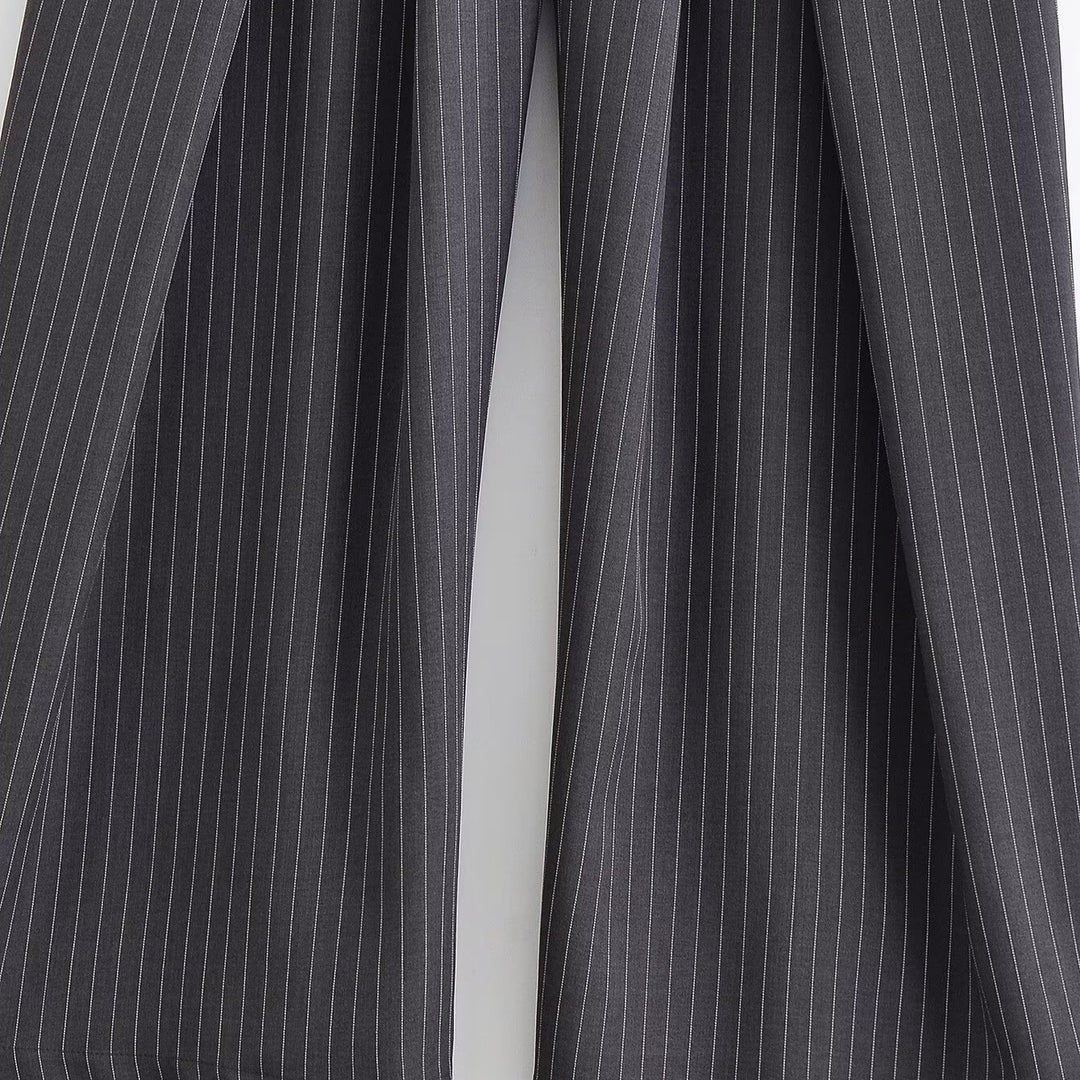 Women's palazzo pants with pinstripes, front segmented pleats, and high waistband Mune Fashion