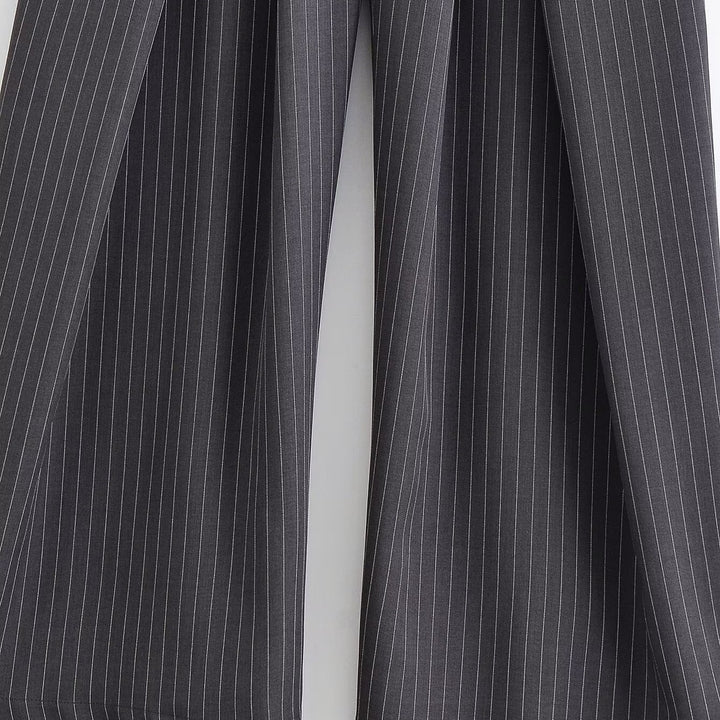 Women's palazzo pants with pinstripes, front segmented pleats, and high waistband Mune Fashion