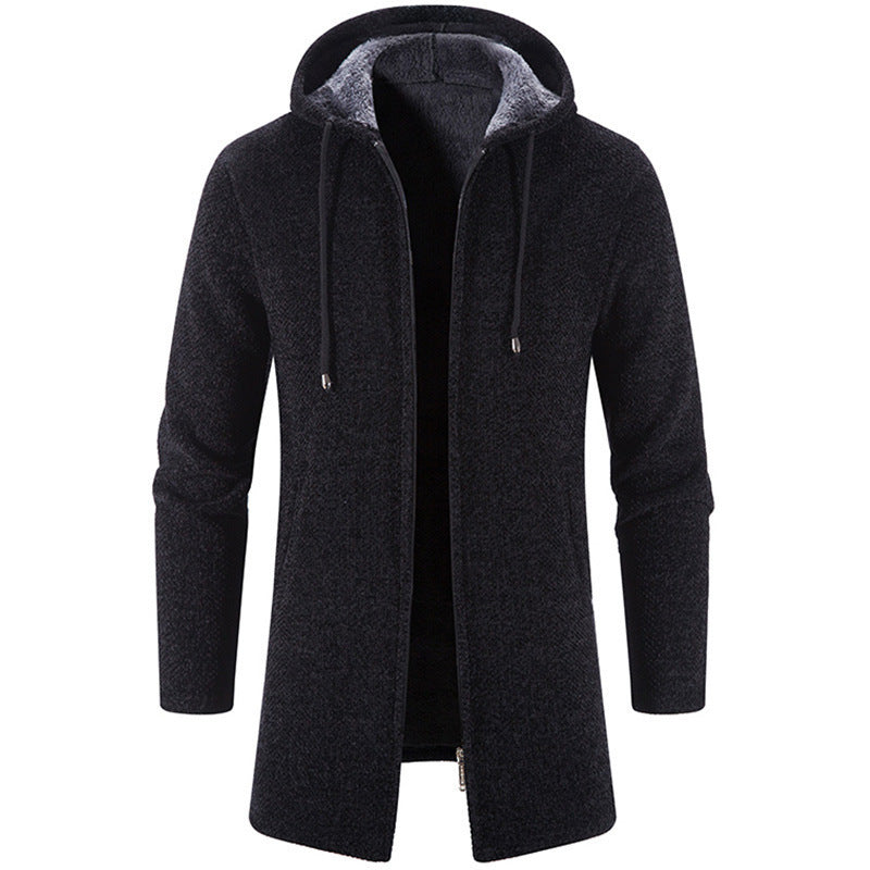 Men Long Cut Hooded Knit Coat with Teddy Lining Mune Fashion