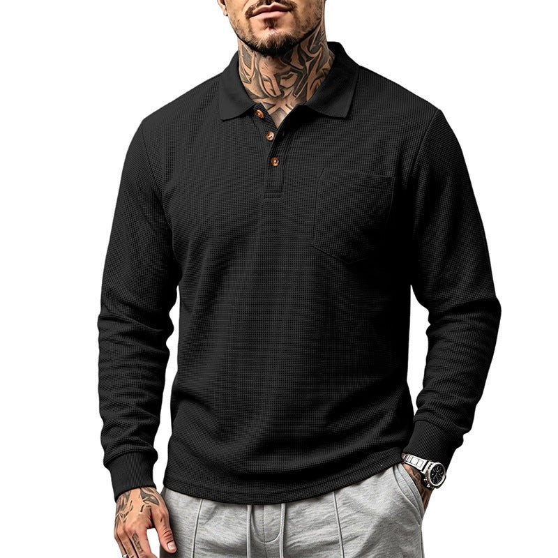Men's Long Sleeve Waffle Piqué Polo with Button Placket and Chest Pocket Mune Fashion