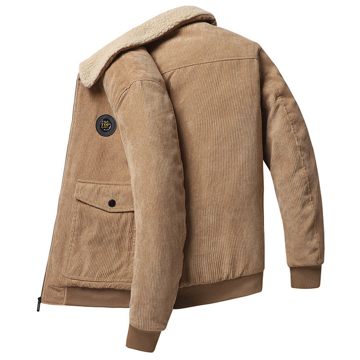 Men's Corduroy Trucker Jacket with Sherpa Collar, Zipper and Flap Pockets Mune Fashion