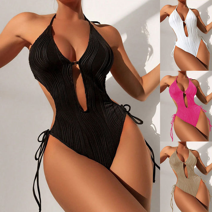 Ladies' one-piece swimsuit with sophisticated cut-out and elegant lacing details Mune Fashion