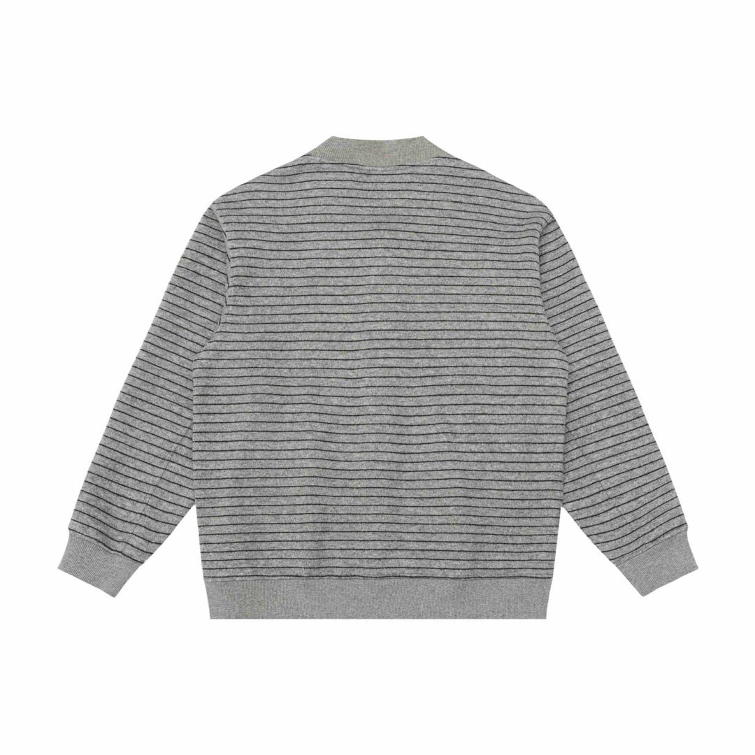 Men Striped Knit Cardigan Jacket with V-Neck and Ribbed Cuffs Mune Fashion