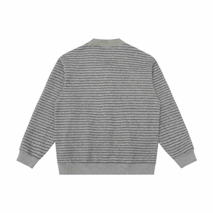Men Striped Knit Cardigan Jacket with V-Neck and Ribbed Cuffs Mune Fashion