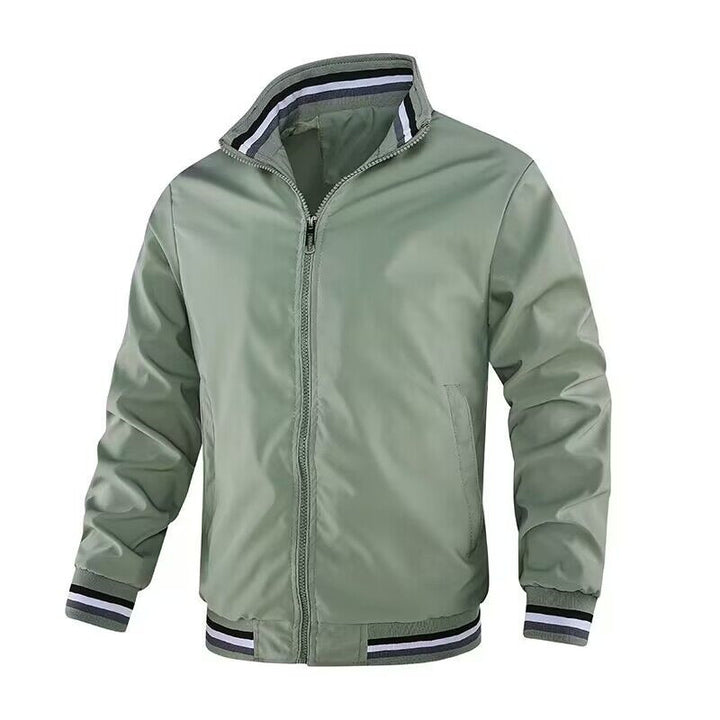 Men's Urban College Jacket with Stand-Up Collar, Contrast Ribbed Cuffs and Concealed Zipper Mune Fashion