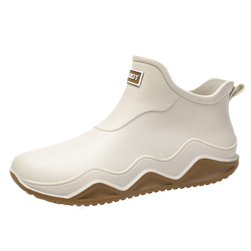 Women's Waterproof Slip-On Ankle Rubber Boot with Rolled Knit Collar Mune Fashion