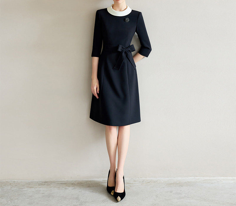 Women's Elegant Midi Dress with Waist Belt Mune Fashion