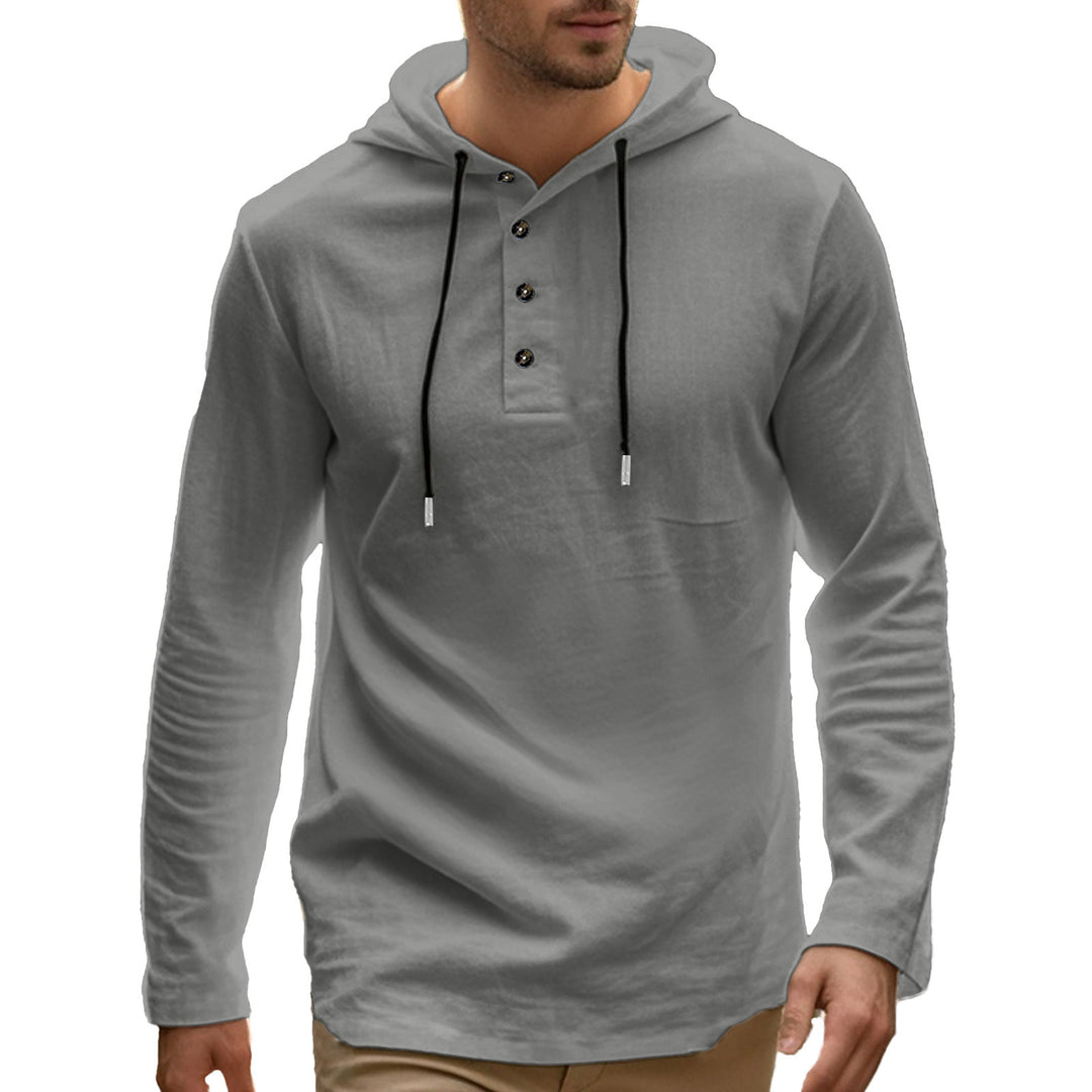 Men's casual hoodie in Henley style with button placket and adjustable drawstring Mune Fashion