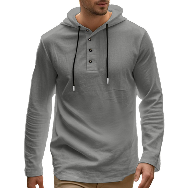 Men's casual hoodie in Henley style with button placket and adjustable drawstring Mune Fashion