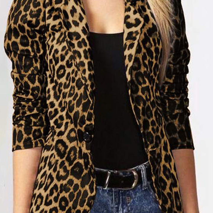 Women Elegant Leopard Pattern Blazer Jacket with Tailored Cut Mune