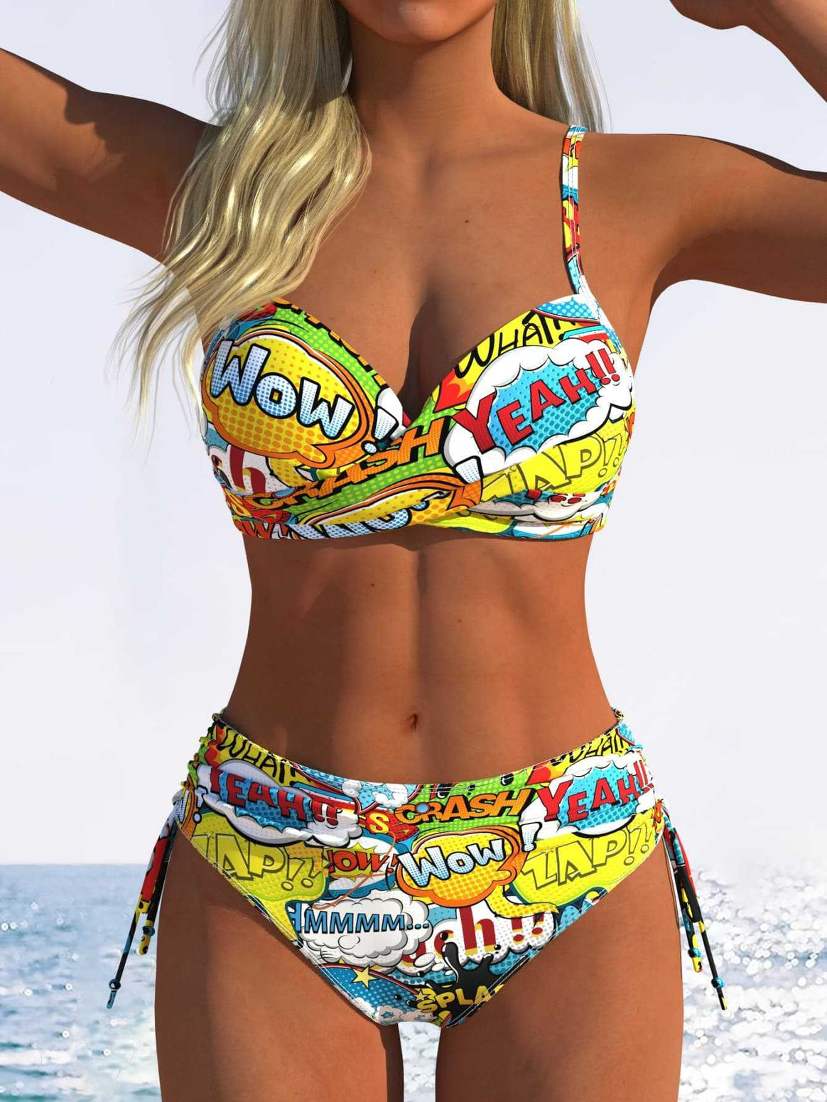 Women's Bikini Set with Geometric Design and Adjustable Waist Mune Fashion