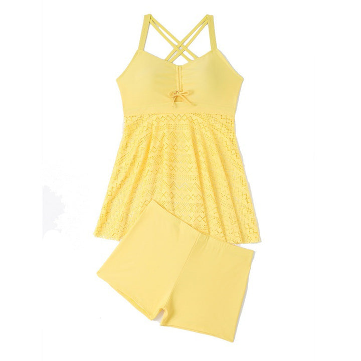 Women's swim dress with elegant mesh design and flattering V-neck Mune Fashion