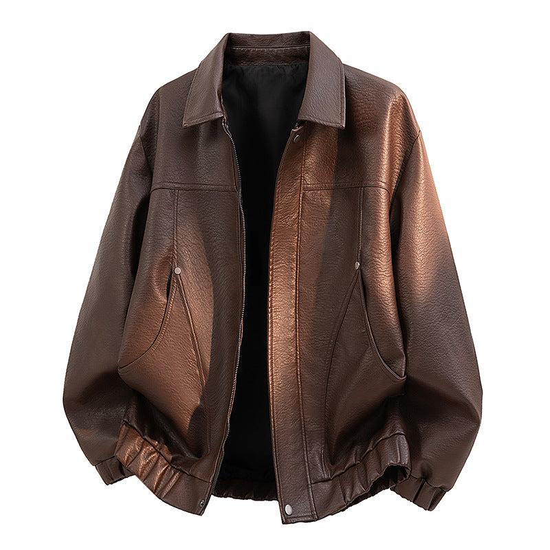 Men's Casual Faux Leather Jacket with Elastic Waistband Mune Fashion