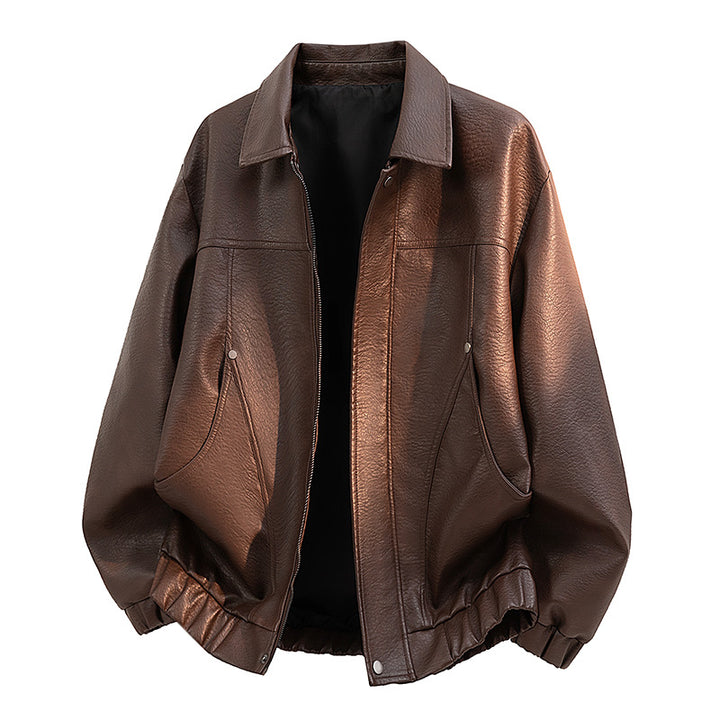 Men's Casual Faux Leather Jacket with Elastic Waistband Mune Fashion