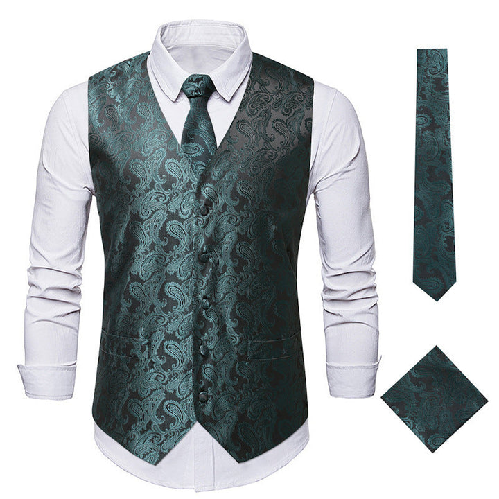 Men's elegant waistcoat with fine paisley pattern and matching tie set Mune Fashion