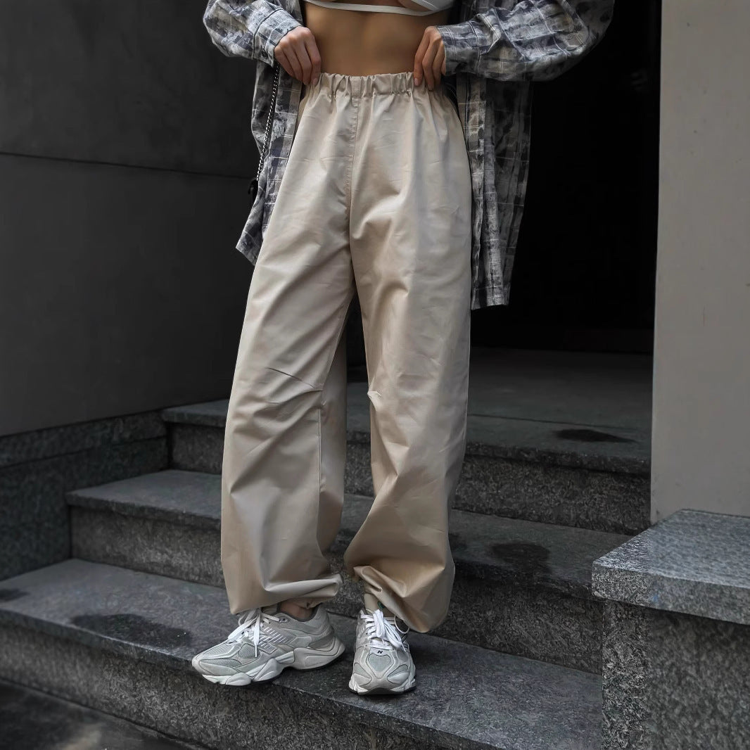 Women's wide high-cut leisure pants with an elastic waistband and deep crotch Mune Fashion