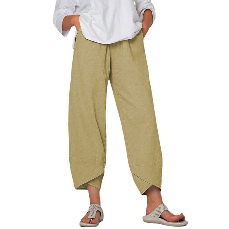 Women's loose linen pants with high waistband, tulip hem, and side pockets Mune Fashion