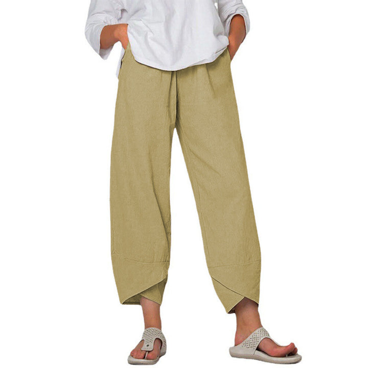 Women's loose linen pants with high waistband, tulip hem, and side pockets Mune Fashion