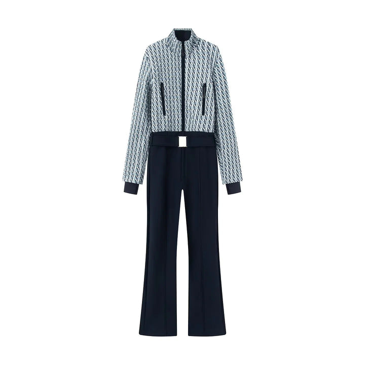 Women's elegant jumpsuit combination with quilted short bomber and wide pleated trousers Mune Fashion