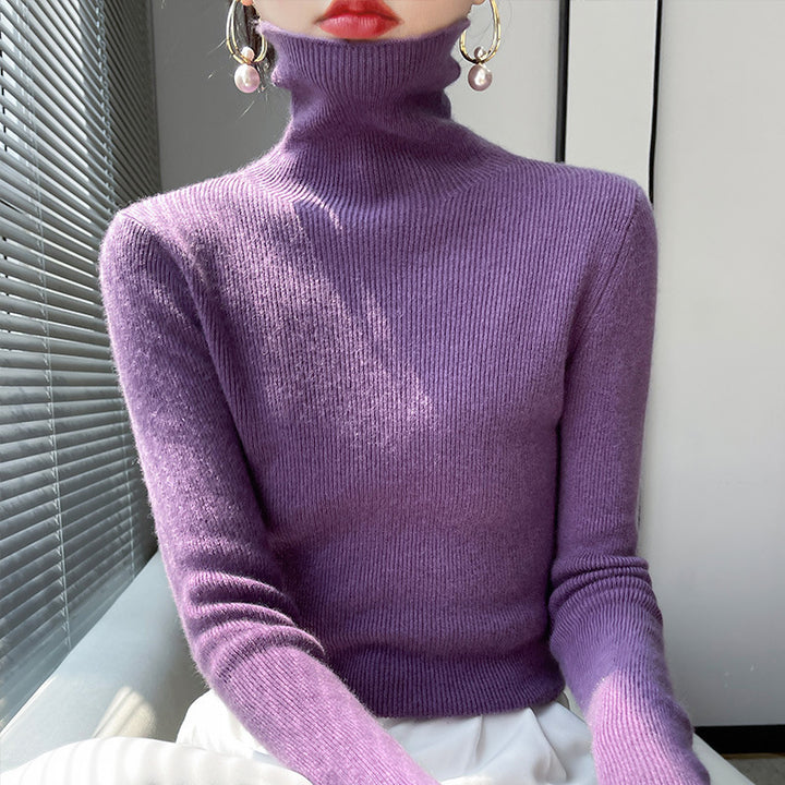Women's Slim Roll Neck Sweater made of Cashmere Mix with Extra Long Sleeve Cuffs Mune Fashion