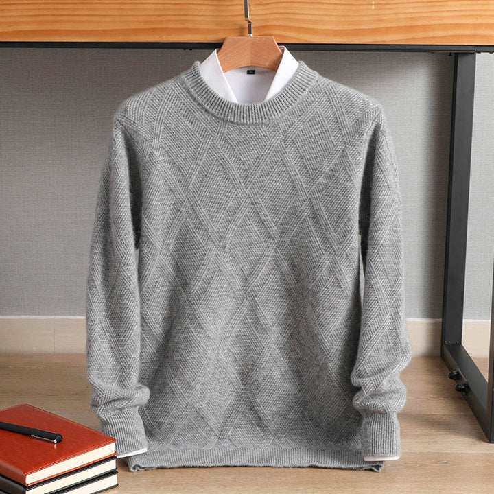 Men's fine diamond pattern crew neck sweater made of merino blend with a soft touch Mune Fashion