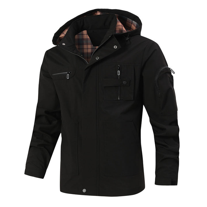 Men's Waterproof Utility Jacket with Hood and Multiple Pockets Mune Fashion