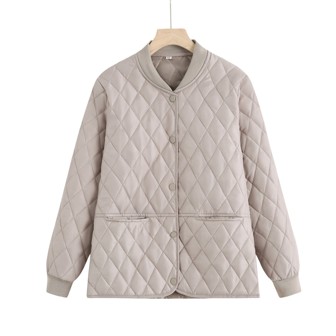 Women's quilted transition jacket with diamond stitching and ribbed collar Mune Fashion