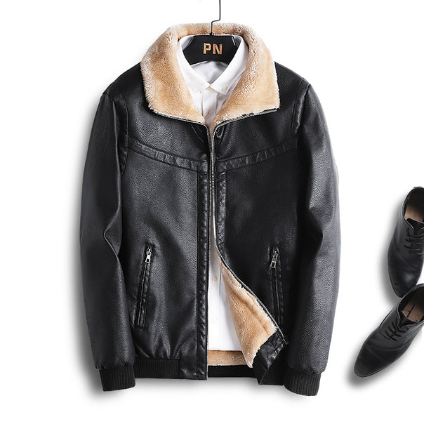 Men's leather imitation pilot jacket with teddy lining and faux fur collar Mune Fashion