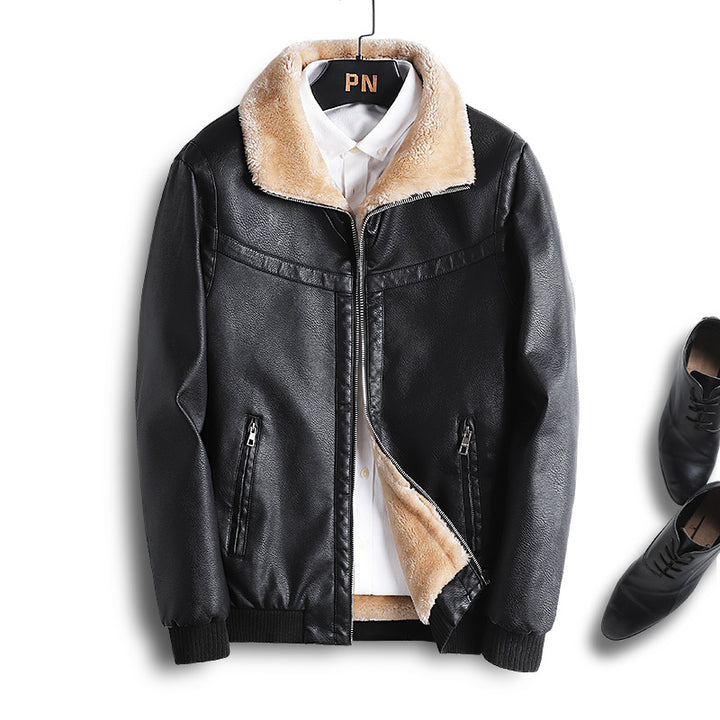 Men's leather imitation pilot jacket with teddy lining and faux fur collar Mune Fashion