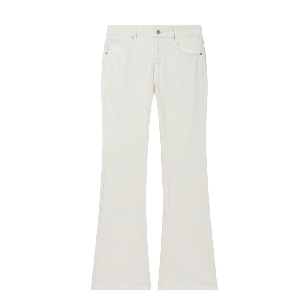 Women's High-Waisted Flare Jeans with Subtle Wash and Five-Pocket Design Mune Fashion